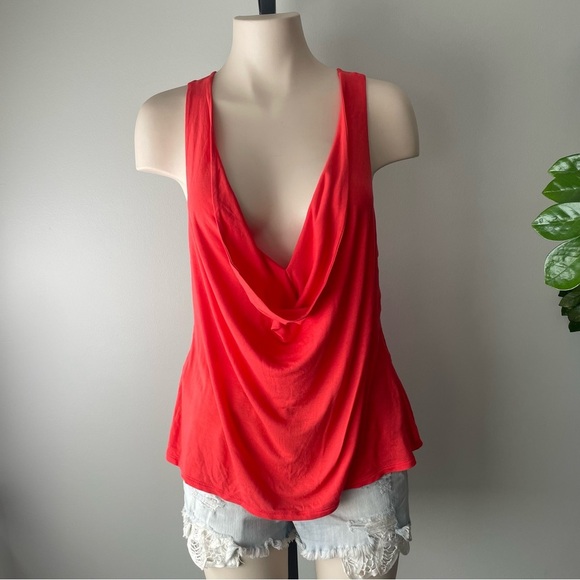 NEW BCBGMaxazria Lucille Top Tank Deep V Plunge Drapey Tank Shirt Coral Pink - Picture 3 of 9